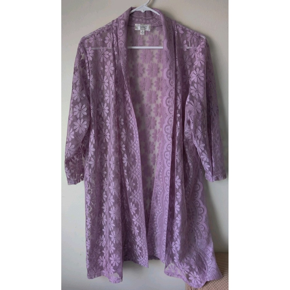 Shannon Ford New York Women's Plus 1X Lilac/Purple Floral Print‎ Sheer Cardigan